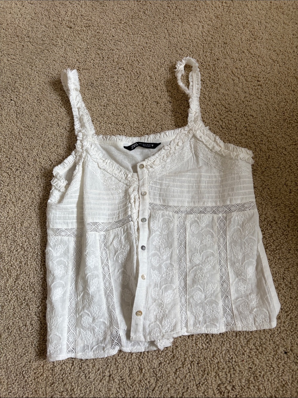 Zara White Lace Button-Front Camisole